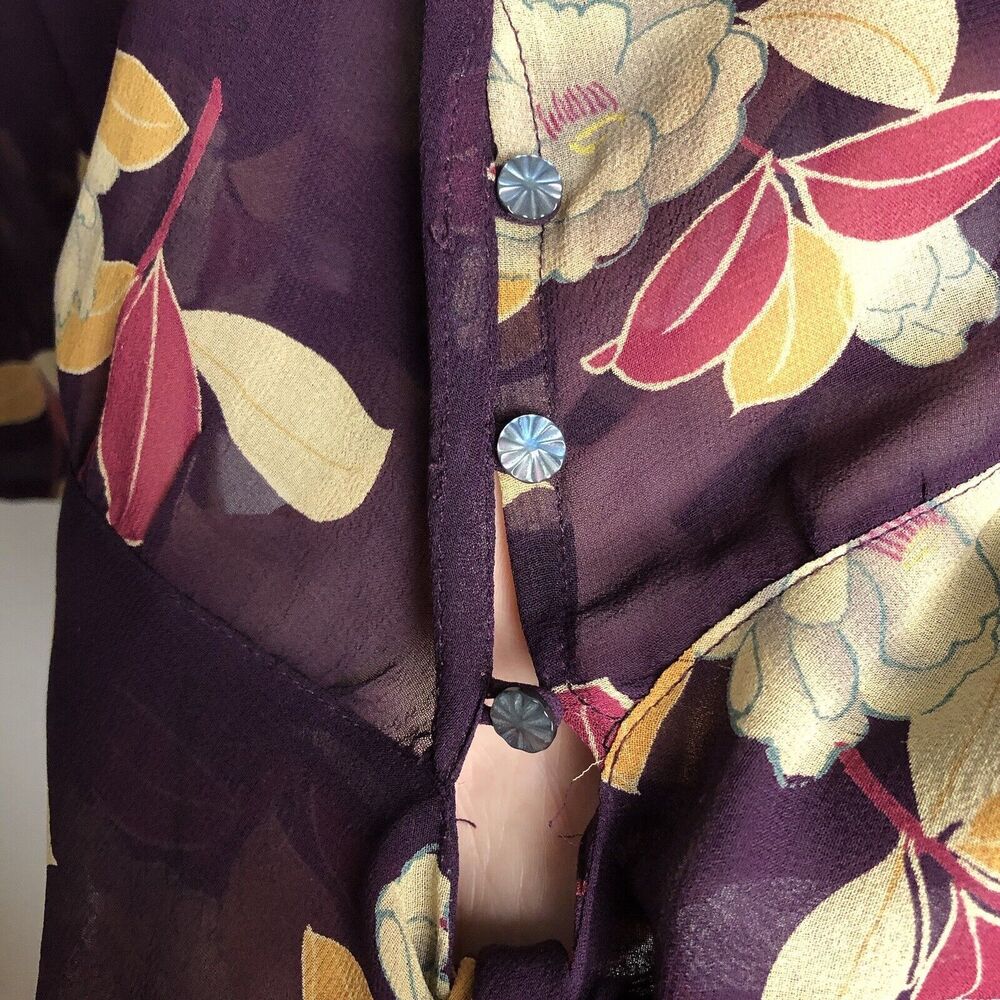 Anthropologie Moulinette Soeurs Blouse Womens 4 Sheer Floral Silk 3/4 Sleeve - Picture 6 of 15